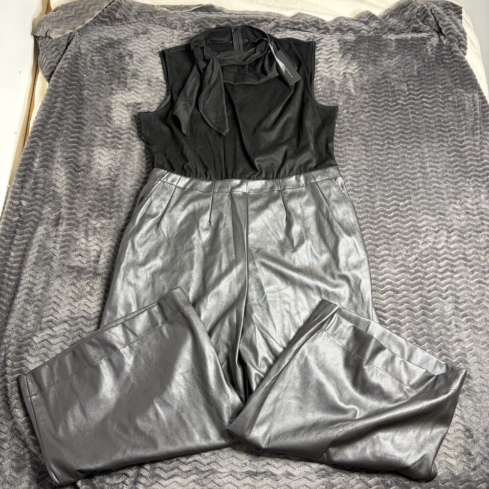 H by Halston Size 2XL Faux Leather & suede Jumpsuit black NWT